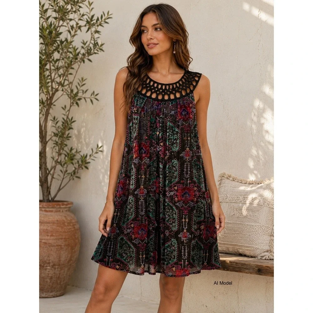 Moulinette Soeurs Anthropologie Shift Dress Small Silk Blend‎ Metallic Velvet